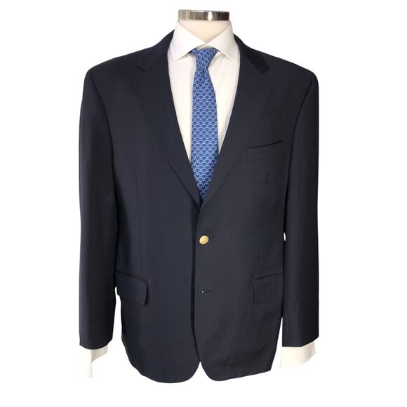 Jos A Bank Signature Gold Mens Size 42R Blazer Jacket Classic Navy Gold Buttons - Picture 10 of 16